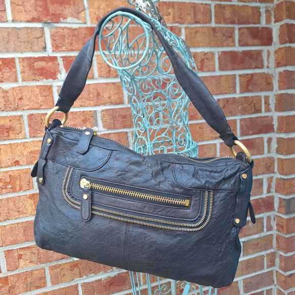 Genuine Leather Boho Purse Vintage Handbag Retro 90s Punk Grunge Bag Zipper Trim - Picture 13 of 17